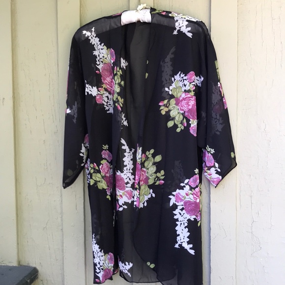 New! Black Floral Kimono - Picture 3 of 6